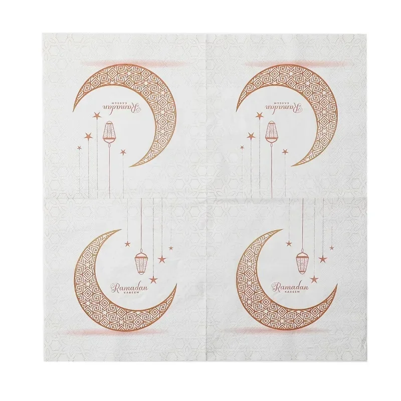 10/20pcs 33cm 2-Ply Golden Moon Printed Napkins Ramadan Festival Decorative Paper Butterfly Bone Bart Paper Wine Glass Flower