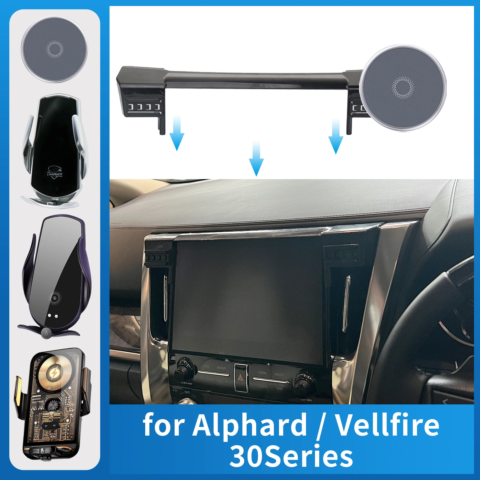 

for Toyota ALPHARD Vellfire 30 Series AH30 Car Phone Holder Screen Fixed Navigation Bracket Base Wireless Charging
