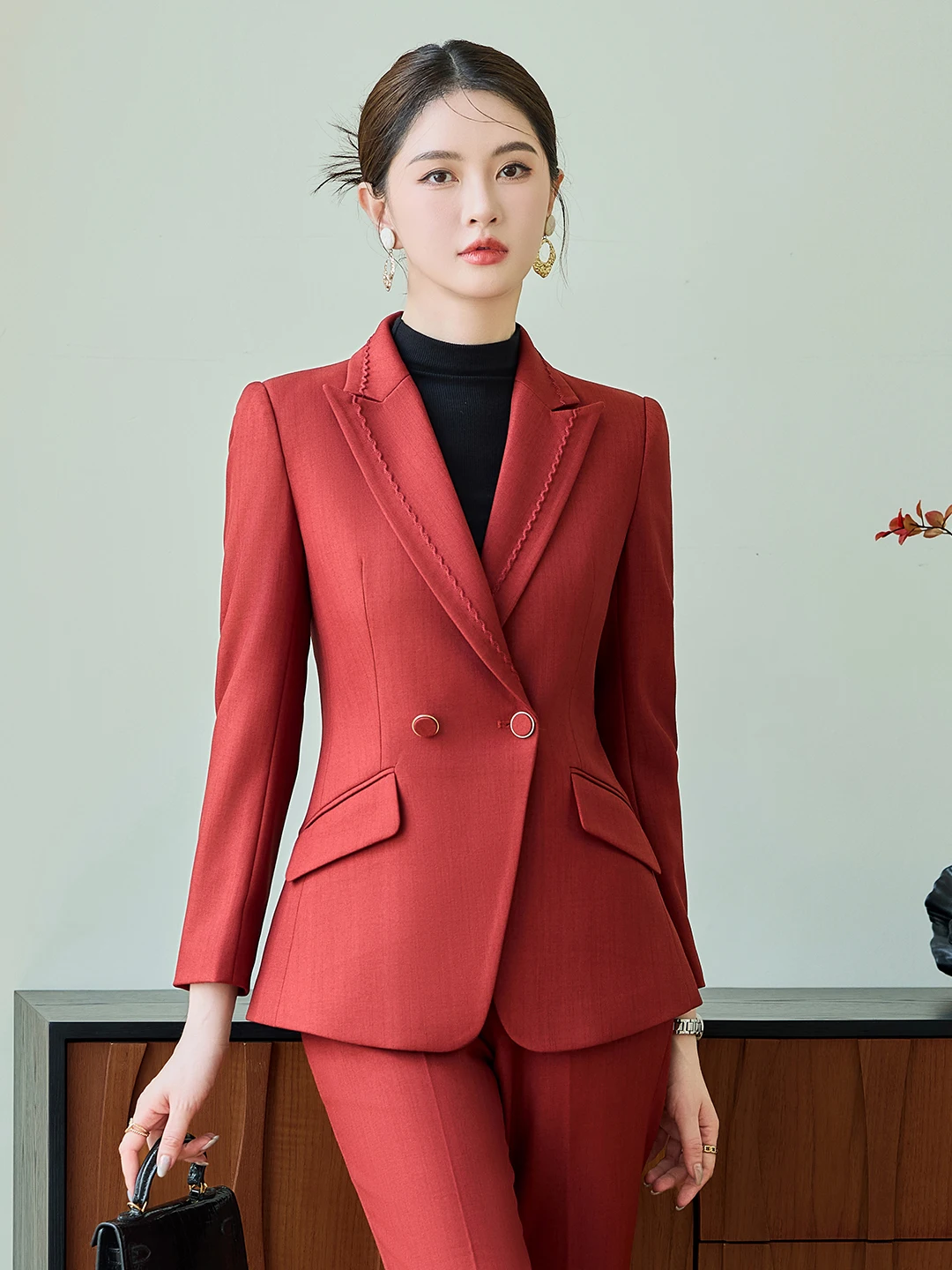 Elegant Commuter Style Women's Suit Set Professional Workwear Fashion Design High End Polyester Fiber Full Lined Long Sleeve