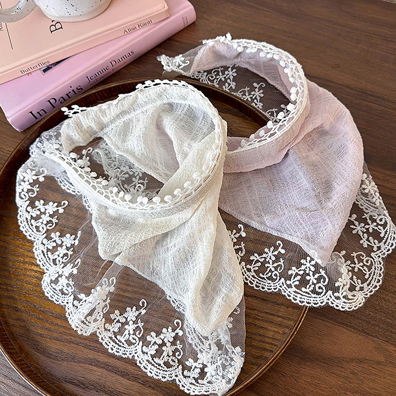 New Ins Lace Hair Scarf Floral Print Transparent Headscarf Hat Retro Triangle Hair Band Women Travel Photo Headband Accessories