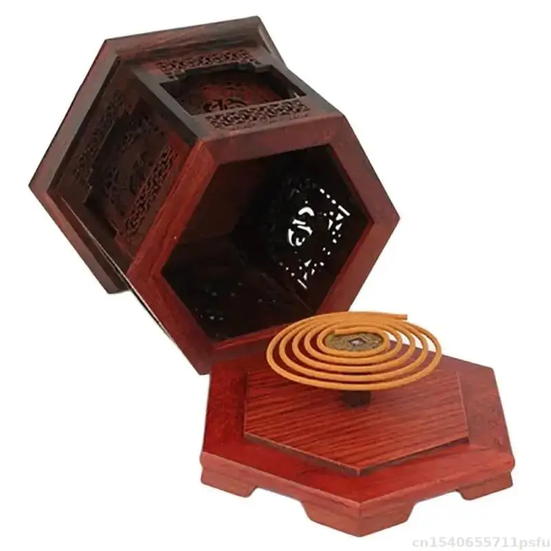 Rosewood Carving Incense Burner Natural Solid Wood Incense Coil Base Crafts Religion Wicca Incense Burner Home Decor