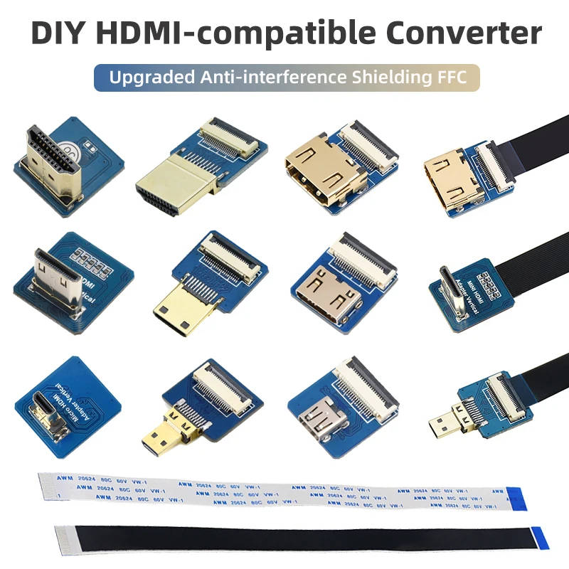 Anti-interference Ribbon FPV HDMI-Compatible Connector Flexible Flat Cable Raspberry Pi 4 Micro Mini HDMI-compatible Orange Pi