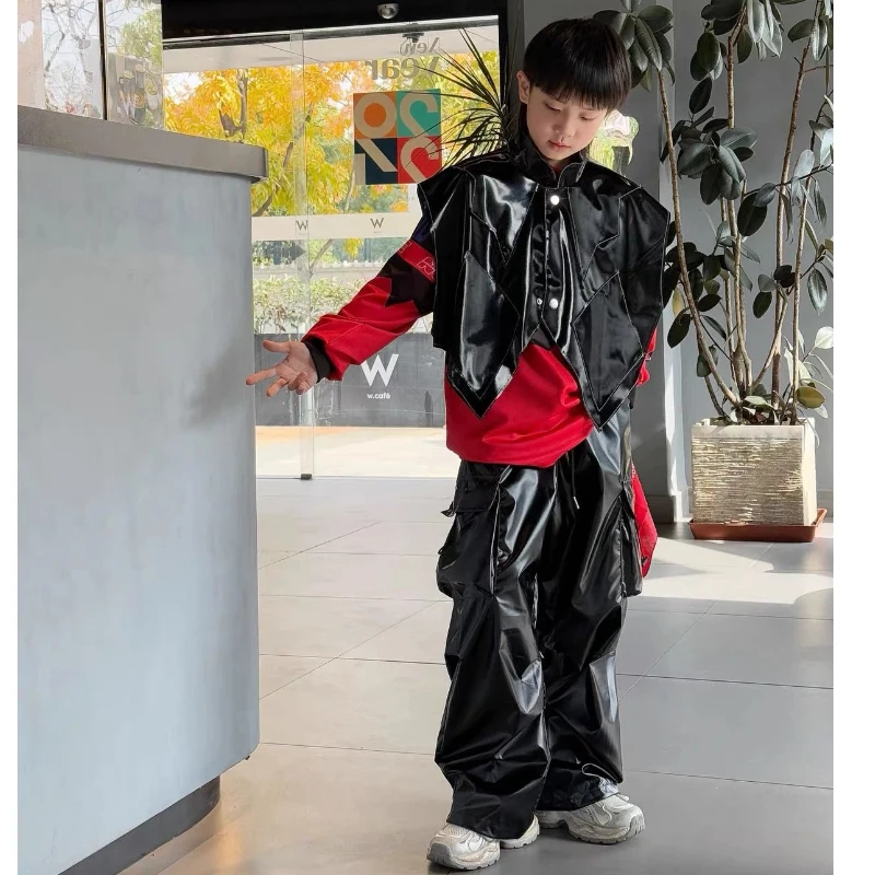 

Children's Street Dance Performance Costume, Drum Set Dance, Boys' Hip-hop Stage Performance and Runway Red Suit