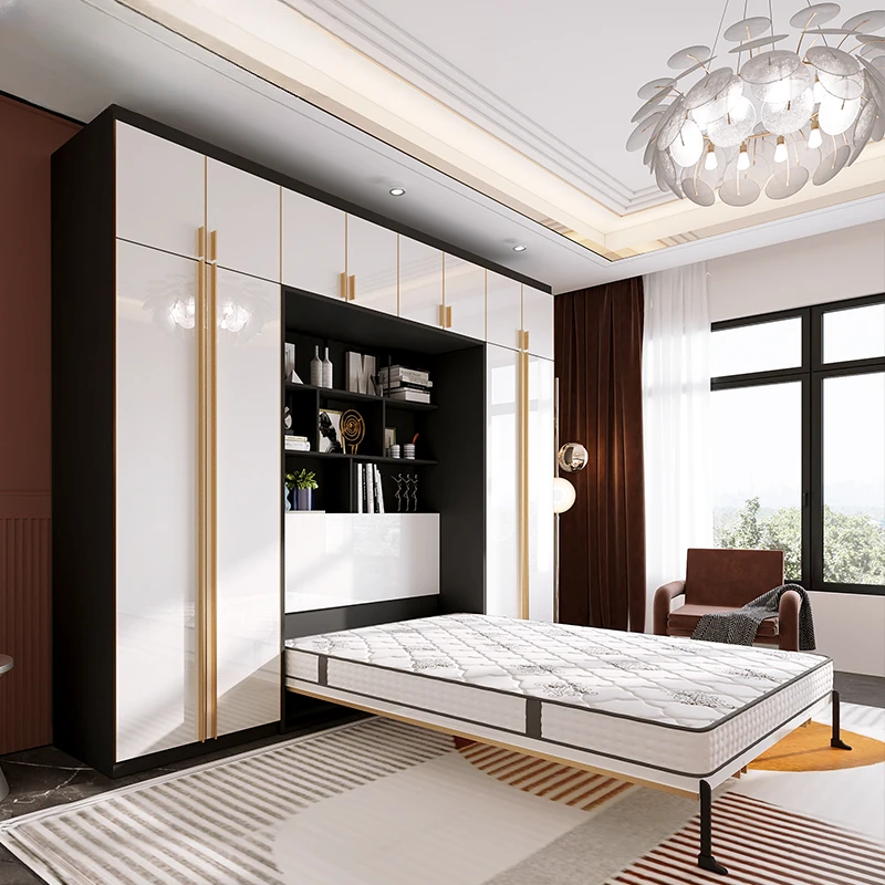 Luxury bedroom concealed bed wardrobe integrated small-sized wall-hung bed multifunctional folding bed with cabinet