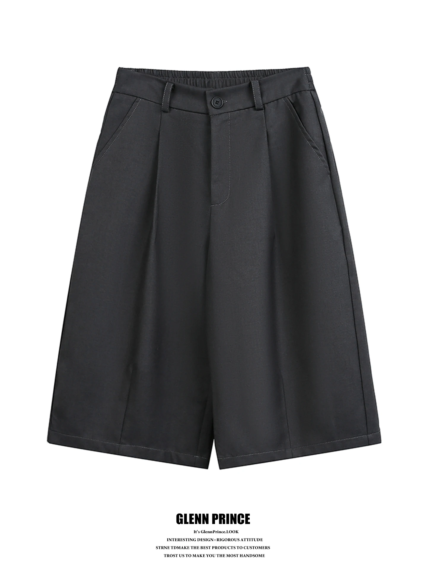 

Black Casual Men's Suit Shorts GPstudio Weave Leisure City Commute Summer Fashion Trend Brand Pure Color High Waist Seven