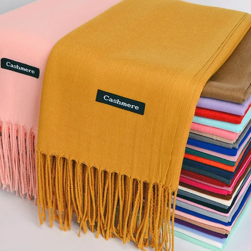 QLUKEOYY 150g Imitation Cashmere Scarf Brushed Pure Color Thick Scarf Long Scarf Winter Tassel Shawl Women