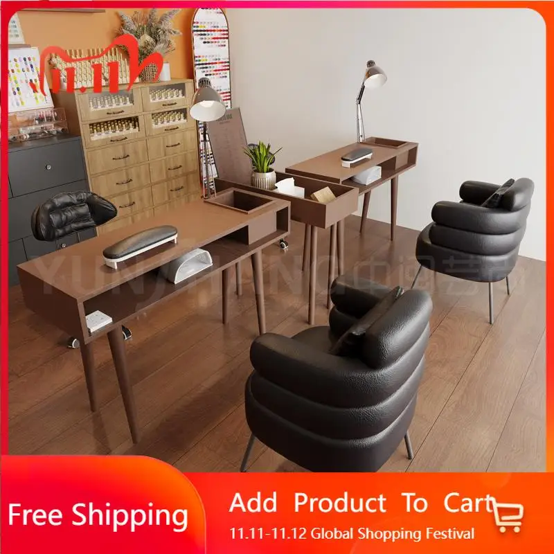 

Chinese Solid Wood Nail Desk Design Aesthetic High Quality Art Organizer Easy Clean Manicure Table Makeup Nagel Tisch Furniture