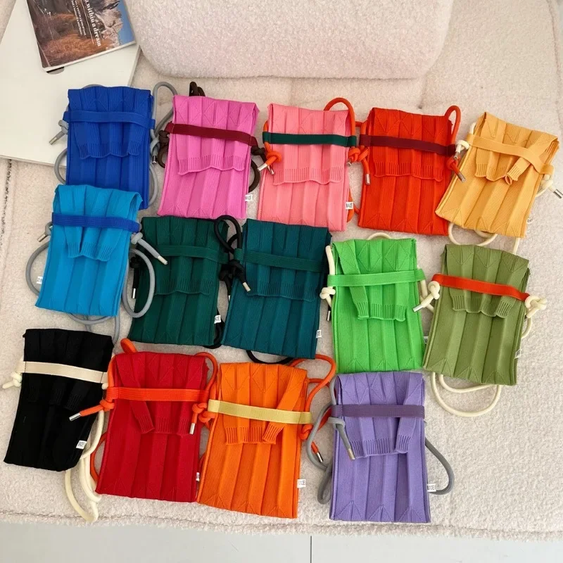 أجهزة صغيرة مطوي رسول حقائب كتف موضة الحياكة حقائب كروسبودي صغيرة السيدات طوي الأشرطة الطويلة المحافظ الهاتف المحمول #2