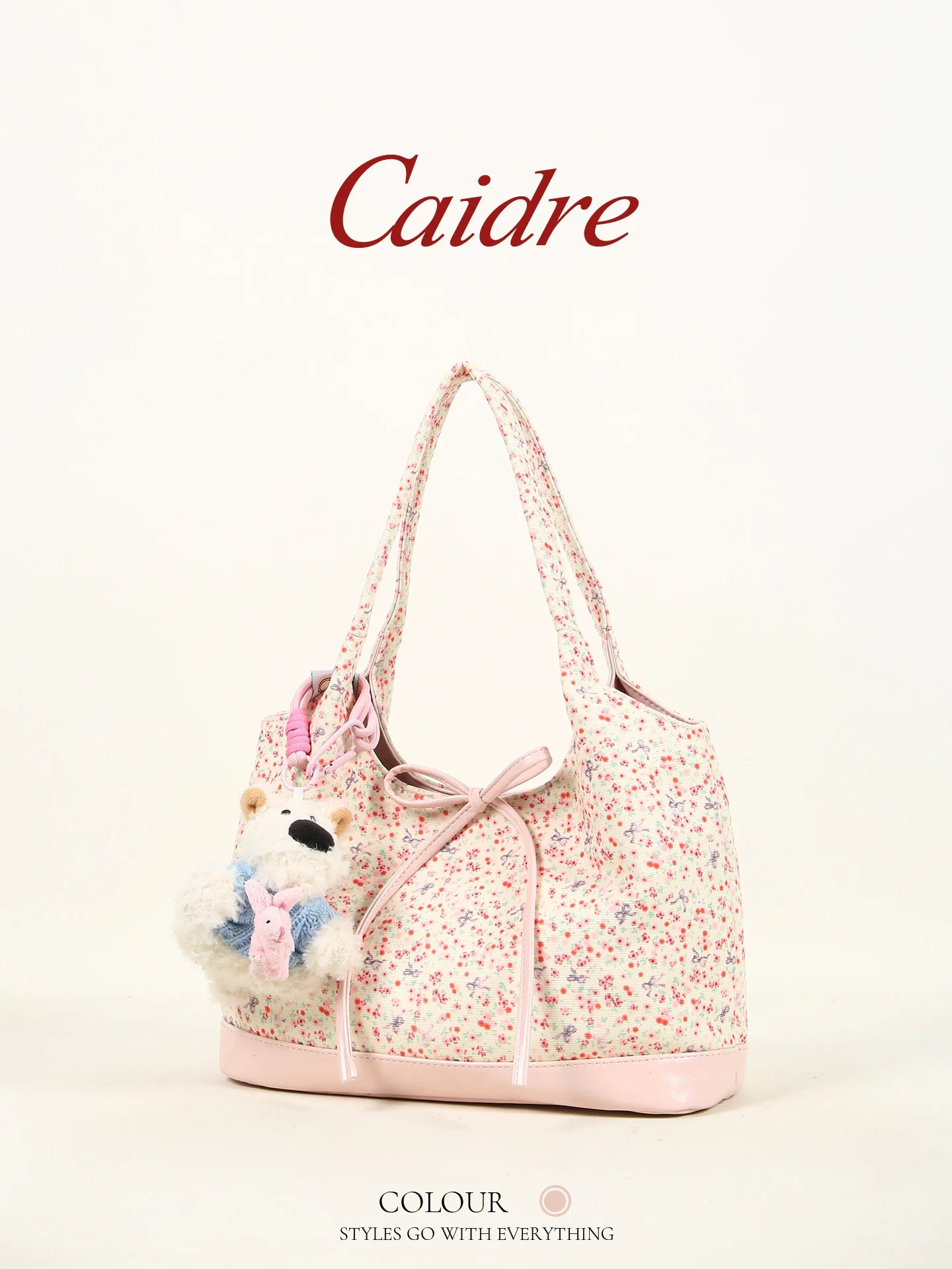 

Caidre Floral Tote Bag Women's Large Capacity Commuter Handbag Double Strap Soft Surface Pure Color Underarm Bag
