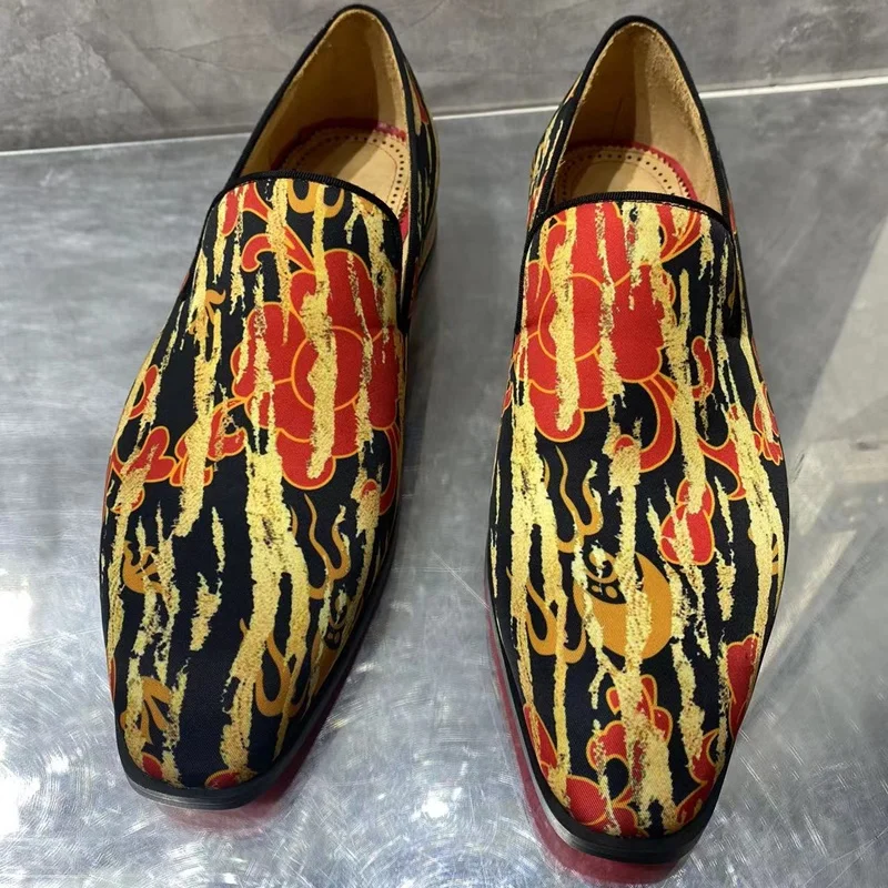 New Stylish Mixed Colors Men's Fabric Print Loafers Fashion Handmade Dress Shoes For Men Slip On Party And Prom Man Shoes