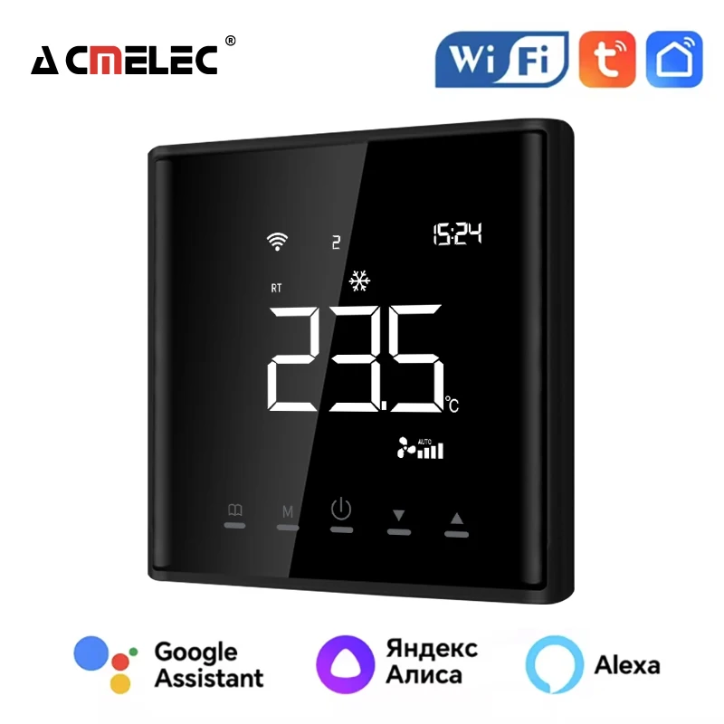 Tuya HVAC Fan Coil Unit WiFi Thermostat 2-Pipe System Digital Touch Screen Smart Temperature Regulator Wall Thermostat