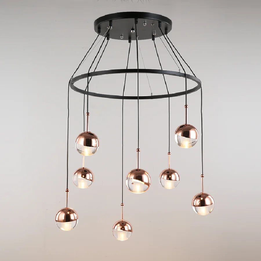 

Rose Gold Multi-head LED Chandelier Simple Nordic Kitchen Island Long Hanging Light For Stairs Dining Bedroom Coffee Restaurant