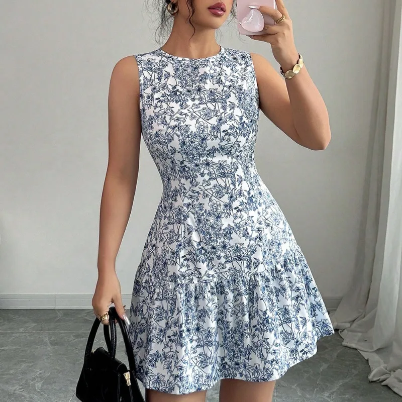 

2026 Spring Women's Dress New Floral Suspender Cake Dress Retro Sleeveless Vacation Style Short Dress