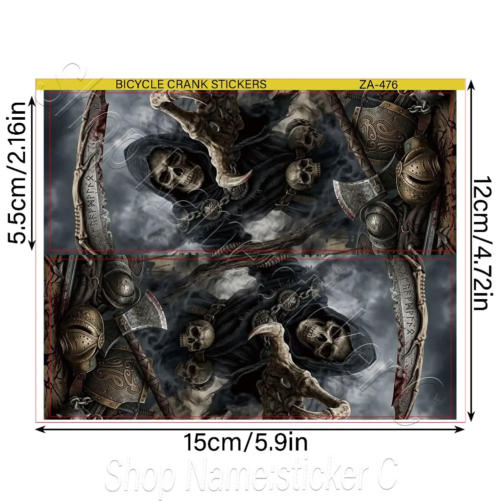 

1 Pair Gothic Grim Reaper Skull Crank Arm Stickers, Waterproof Anti-Scratch Vinyl Decals for MTB & Road Bike Crankset Protection