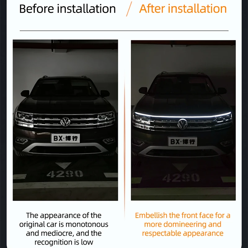 Luces de circulación diurna para coche, tira de luz para capó, tipo pasante, faro delantero modificado automático, cortable luz decorativa,