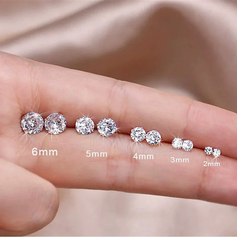 All-match ear piercing four-claw zircon earrings commemorative holiday gift to friends flash commuting earrings