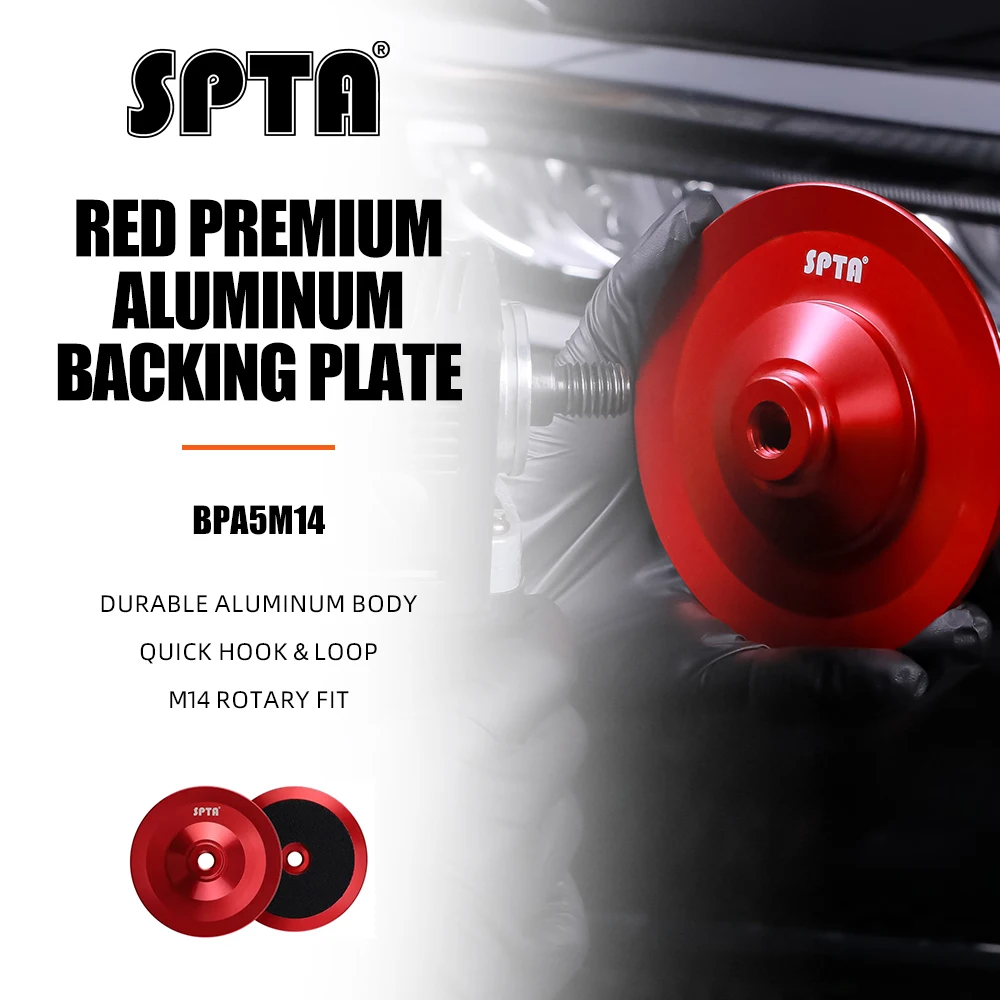 SPTA 5Inch Aluminum Backer Pad Hook & Loop Backing Plate Holder With Arbor M14 For 125mm Polishing Pad & Car Rotray Polisher