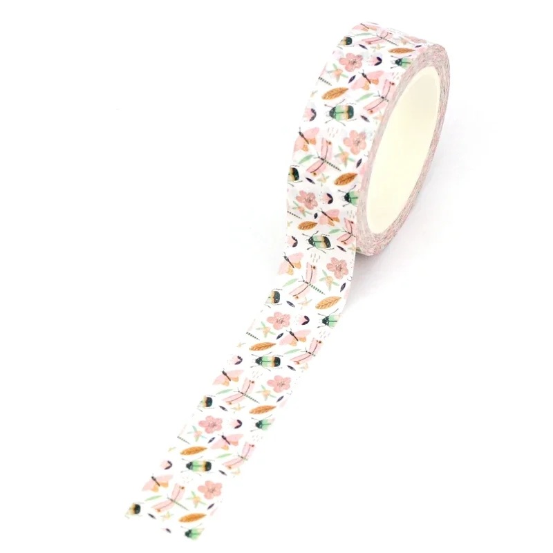 10PCS Decor Insects and Flowers Pink Dragonfly Masking Washi Tapes for Scrapbooking Journaling   Cute Stationery Supplies