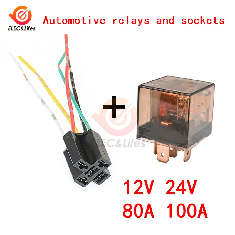 1Set Waterproof Automotive Relay Socket DC 12V 24V 5Pin 80A 100A Car Relay With SPDT Auto Relay Control Switch With Relay Socket