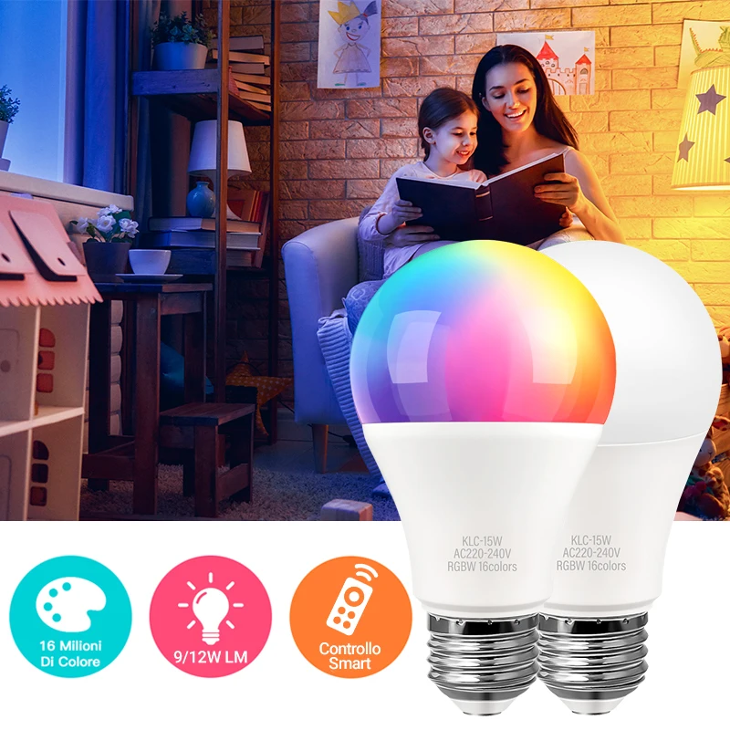 Bombilla de luz LED RGB para el hogar, lámpara con Control remoto IR, Base de 110V, E27, 9W, 15W, 220V, 16 colores, 24 teclas