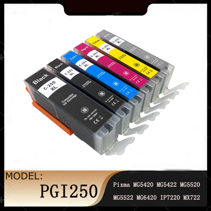 

vilaxh PGI250 CLI-251 6color ink cartridge For canon PIXMA MG5420 MG5422 MG5520 MG5522 MG6420 IP7220 MX722 MX922 IX6820 printer