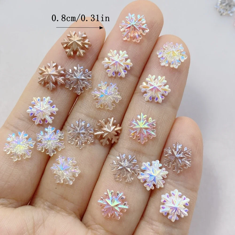 50Pcs Cute Cartoon Mini Colored Snowflakes Nail Art Resin Designer Charms DIY Craft For Nail 3D Decorations Jewelry