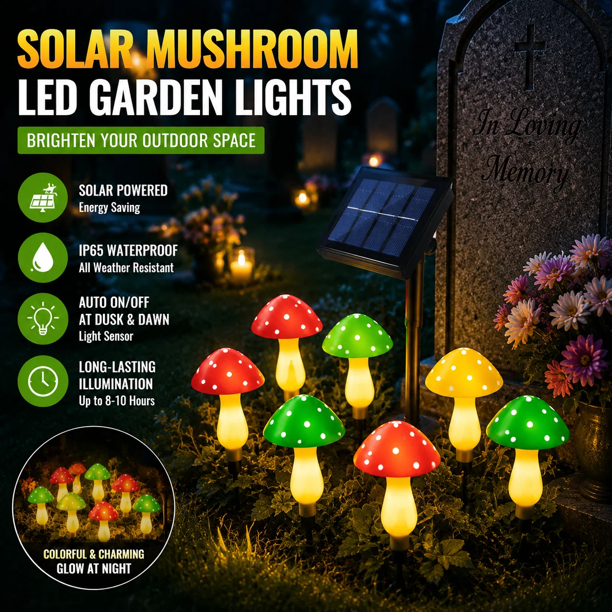 IP65 Waterproof Solar Mushroom LED Light for Outdoor Garden Yard Lawn Patio Villa Planter Decoration Auto On/Off Landscape Lamp