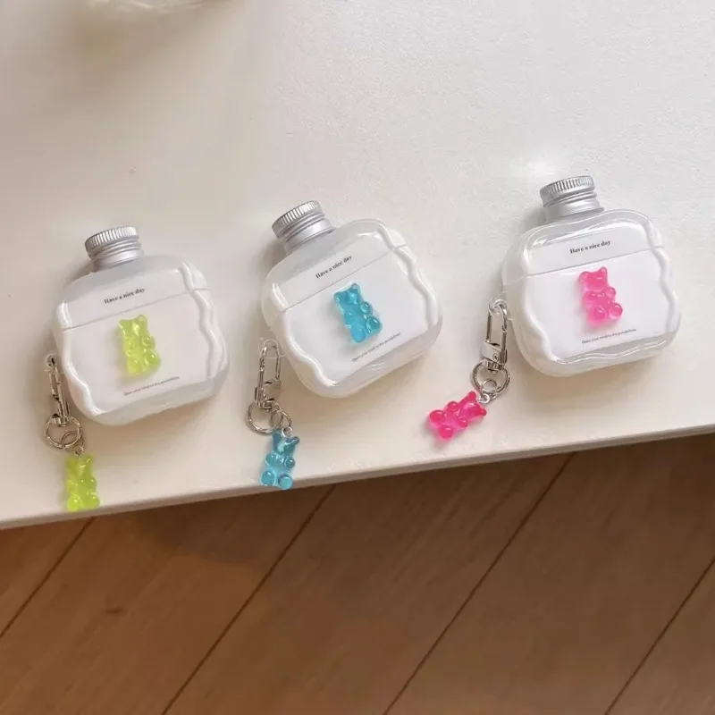 

For AirPods Pro 2 4 3/2/1 Pro 3 2025 Fun Colored Gummy Bear IMD Headphone Case Shell Anti-drop Protective Sleeve with Pendant