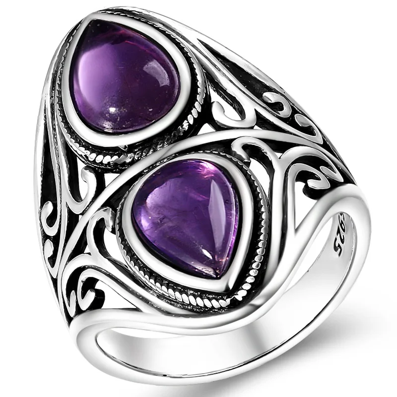 Fashion retro suit Natural Amethyst women's jewelry ring women's senior jewelry Valentine's Day gift