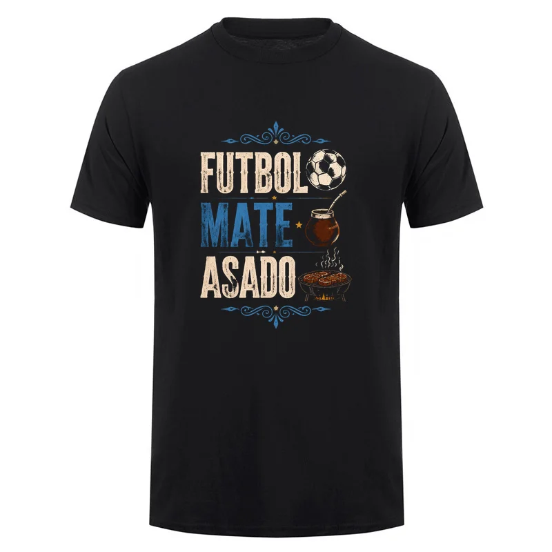 Futbol Mate Asado Argentina T Shirts Soccer Barbecue Tradition Vintage Cotton T-shirt Summer Tops HJ-205