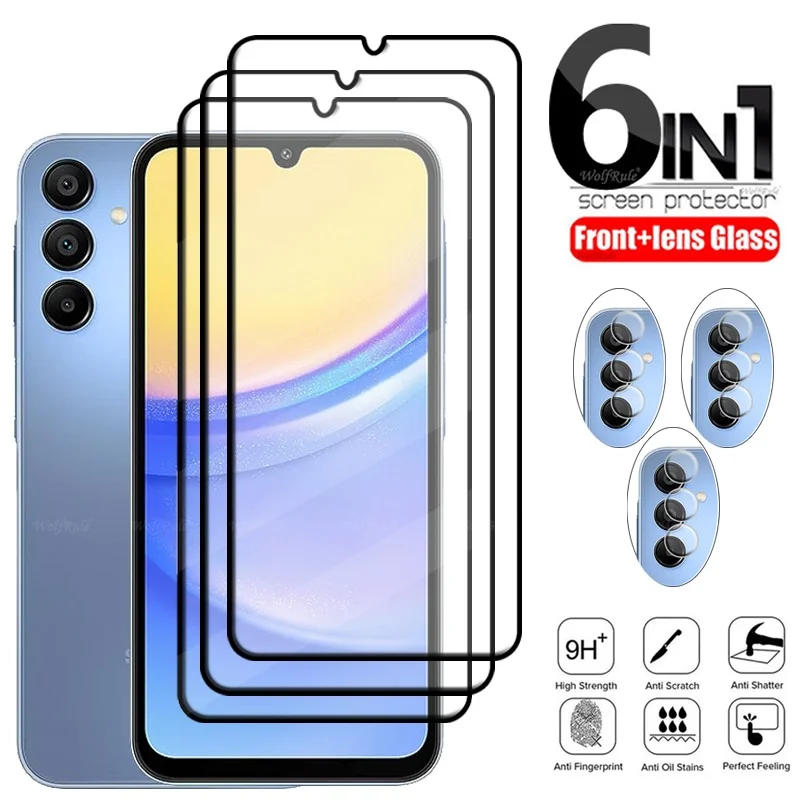 

6-in-1 For Samsung A16 Glass Samsung Galaxy A16 Tempered Glass Full Cover Glue 9H Screen Protector Samsung A16 A 16 Lens Glass
