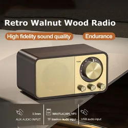 Portable Retro FM Radio Walnut Wood Vintage Radios Receiver Wireless Heavy Bass Bluetooth Speaker Soundbar Support TF Card USB