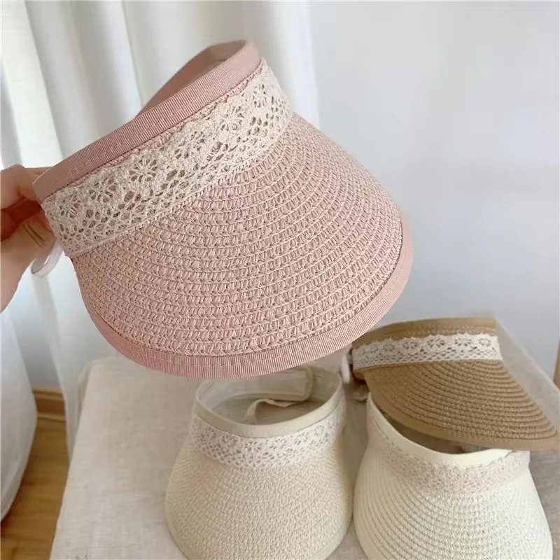 Topi pelindung matahari anak, topi balita musim panas, Mode Korea, sedotan warna Solid, untuk anak perempuan, tipis, berongga, berventilasi, pelindung matahari, luar ruangan