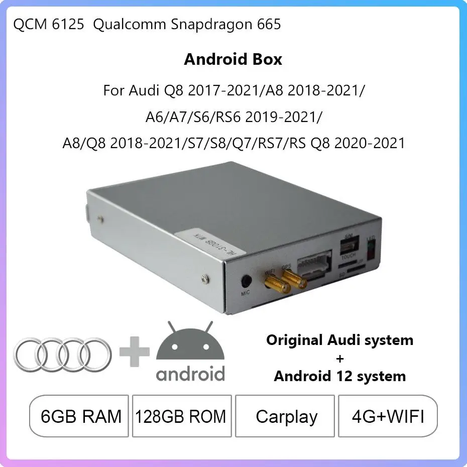 For Audi Q8/A8/A6/A7/S6/RS6/A8/Q8/S7/S8/Q7/RS7/RS Q8 Original System Upgrade Dual System Android 12 6+128 Snapdragon 665