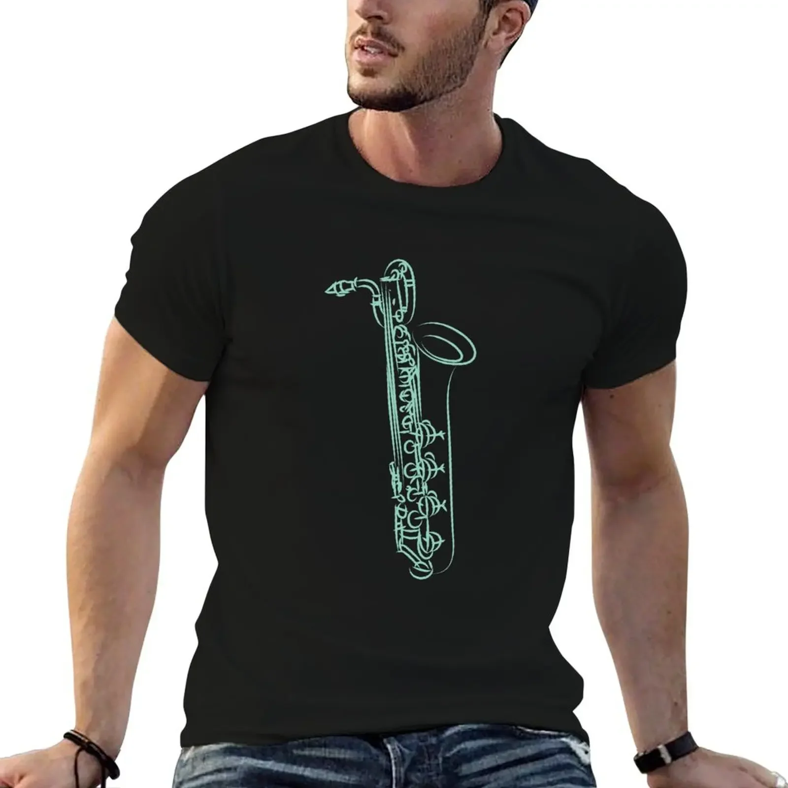 Baritone Saxophone, Line Art Drawing T-Shirt custom t shirt plus sizes men clothes