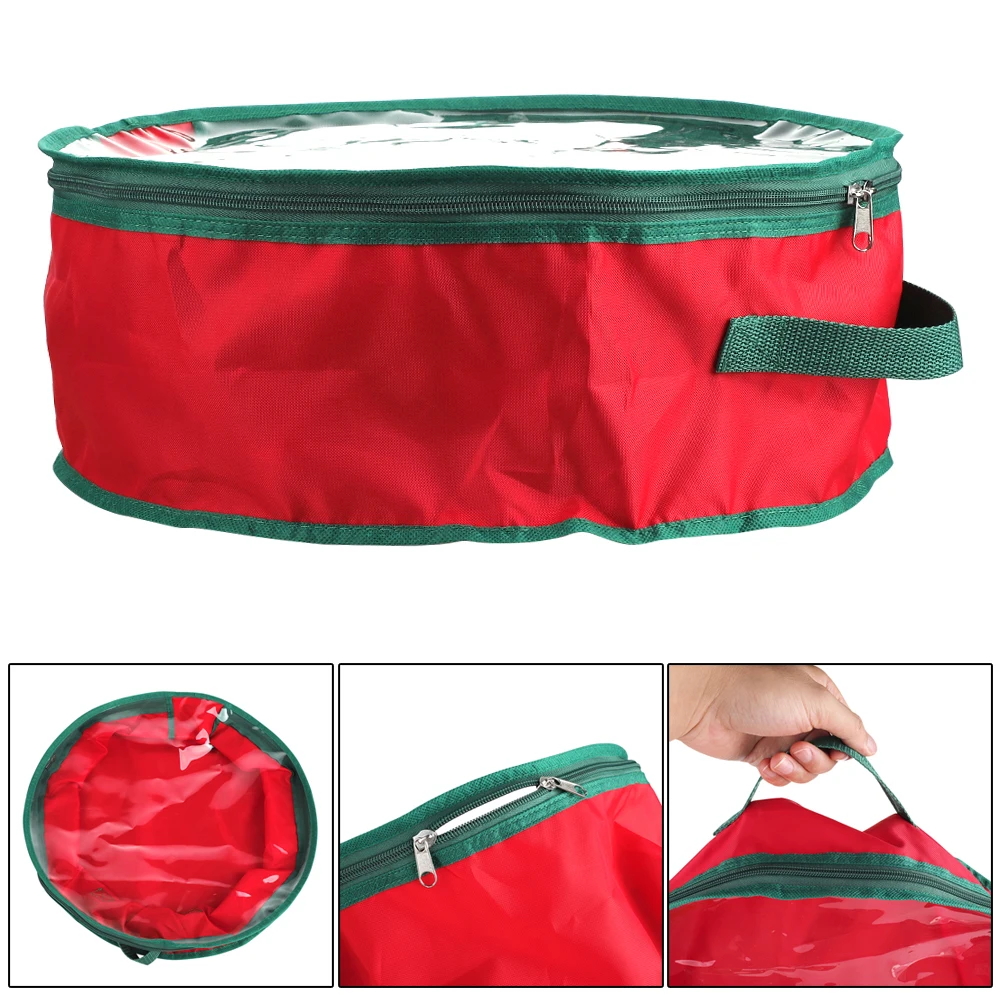 Folding Christmas Wreath Storage Bag With Handle Transparent Window Tear Resistant Clean Up Holiday Carry Container Party