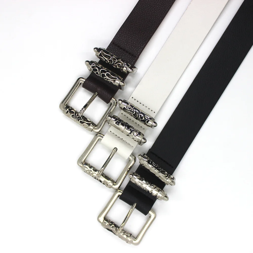 Gothic Punk Leather Y2k Belt For Women Men Metal Buckle Waist Strap Designer Luxury Female Jeans Trouser Decorative Waistband