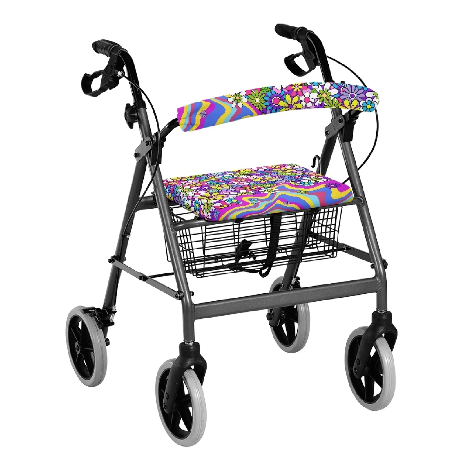 Coloranimal Retro Floral Print 2 Pieces Set Walker Covers Rollator Seat Back Cover for Elderly Adults Outdoor