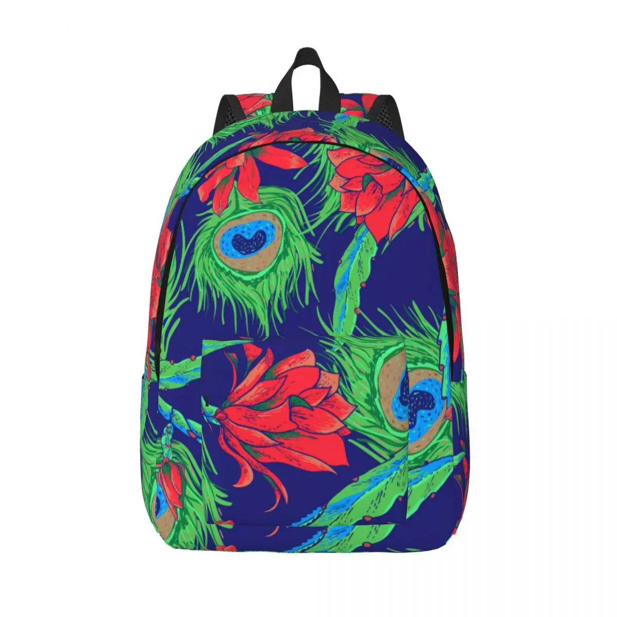 Peacock Feathers And Flowers Pattern Backpack Male School Student Backpack Female Large Capacity Laptop Backpack