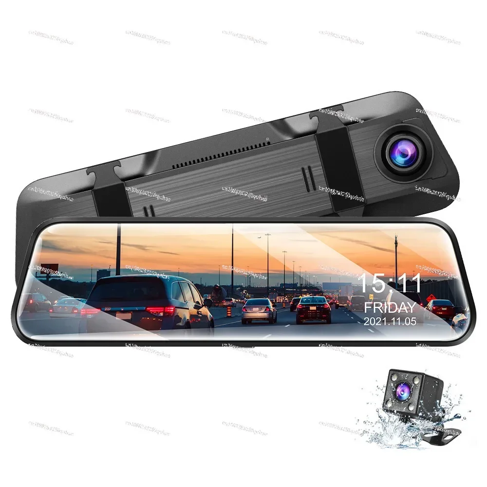 

4K streaming media rearview mirror 10 inch full screen touch dual recording night vision high definition WIFI driving recorder