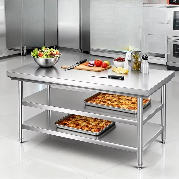 Eco-friendly silver 304 stainless steel double layer multi-layer cutting board workbench kitchen