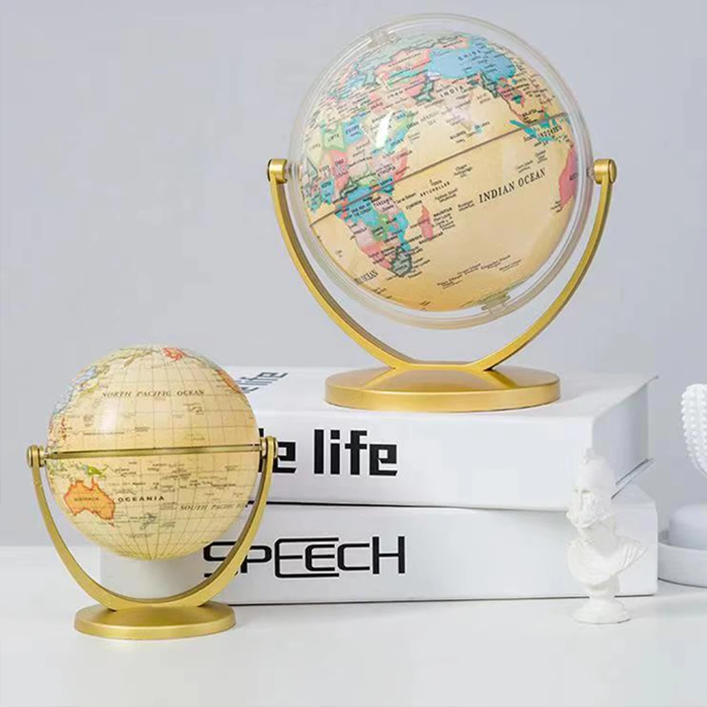 2Kinds Retro Globe Earth World Ocean Map Ball Antique Desktop Geography Learning Education Home School Decoration 360 Rotating