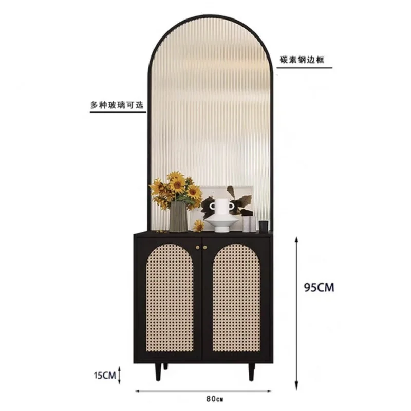 Scarpiera da ingresso retrò francese, scarpiera divisoria in rattan con schermo per la casa in vetro medievale integrato
