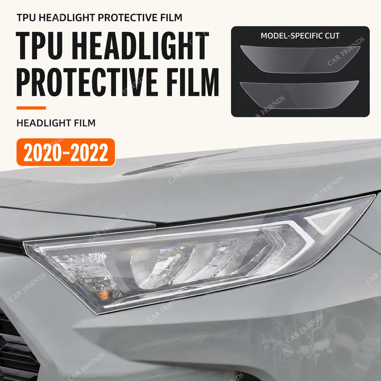 2 Stück Maßgefertigte Vorgeschnittene Transparente Schwarze TPU-Scheinwerferschutzfolie für Toyota RAV4 2019-2023 Auto
