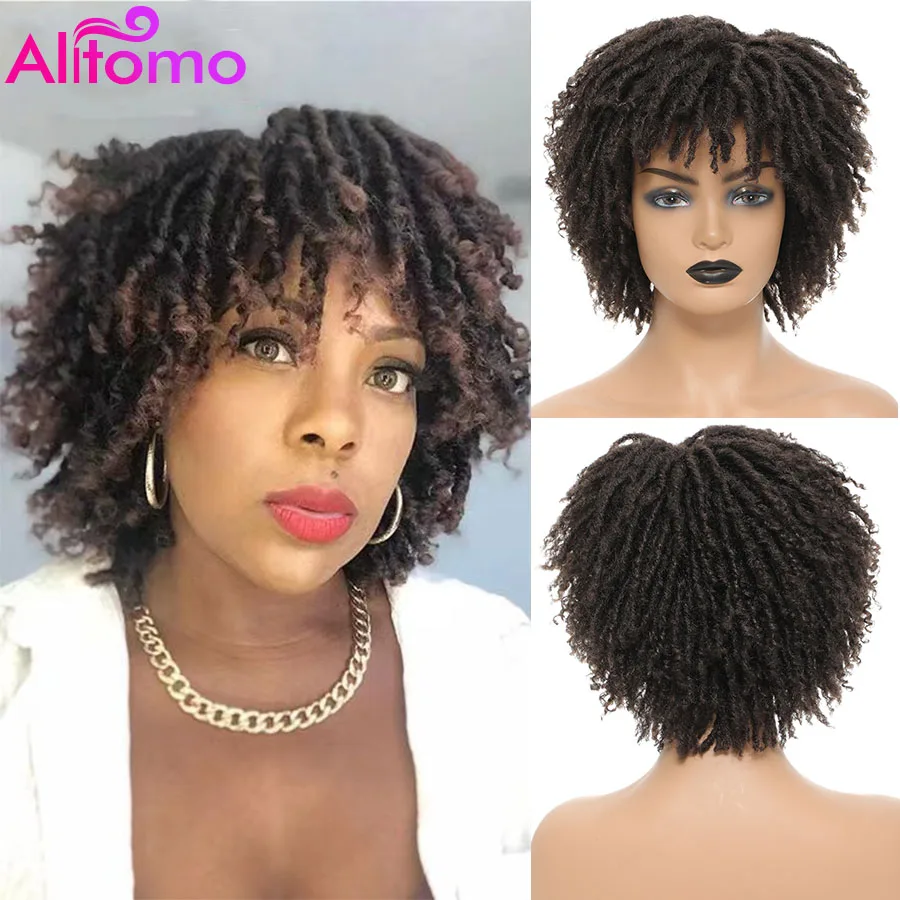 Alitomo Crochet treccia parrucca parrucche intrecciate sintetiche per le donne Ombre Dreadlocks parrucca marrone biondo capelli corti ricci Twist