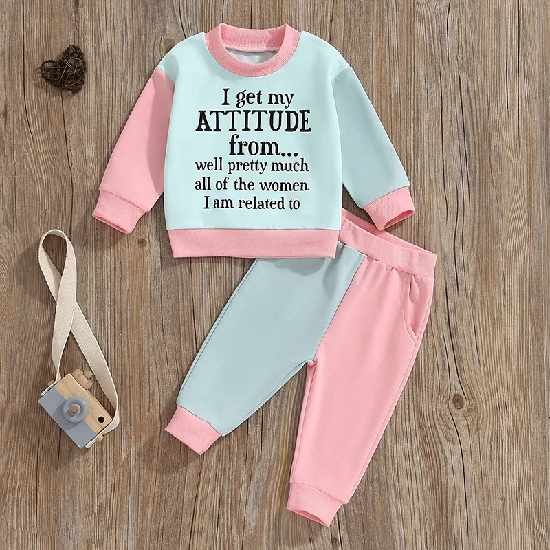 Toddler Baby Girl Clothes 1T 2T 3T 4T 5T Fall Winter Outfits Contrast Color Long Sleeve Sweatshirt + Pants Sets