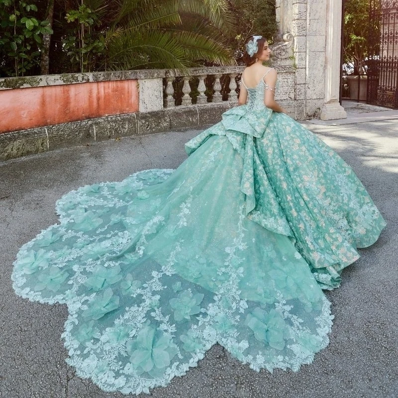 فساتين Quinceanera لامعة باللون الأخضر النعناعي قبالة الكتف الخرز كريستال Wer القوس الحلو 16 Vestidos 15 De الفتيات فستاين سهرة/فساتين الحفلات