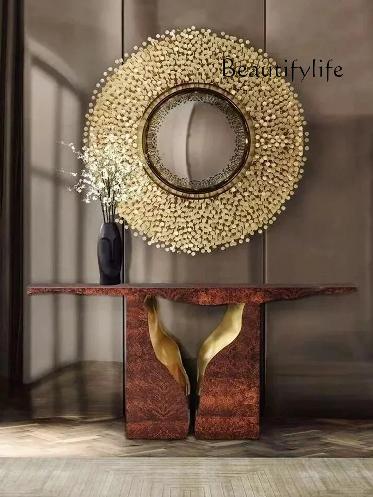 1 Italian Stainless Steel Console Light Luxury Designer Console Tables Entrance Hall Wall Side View