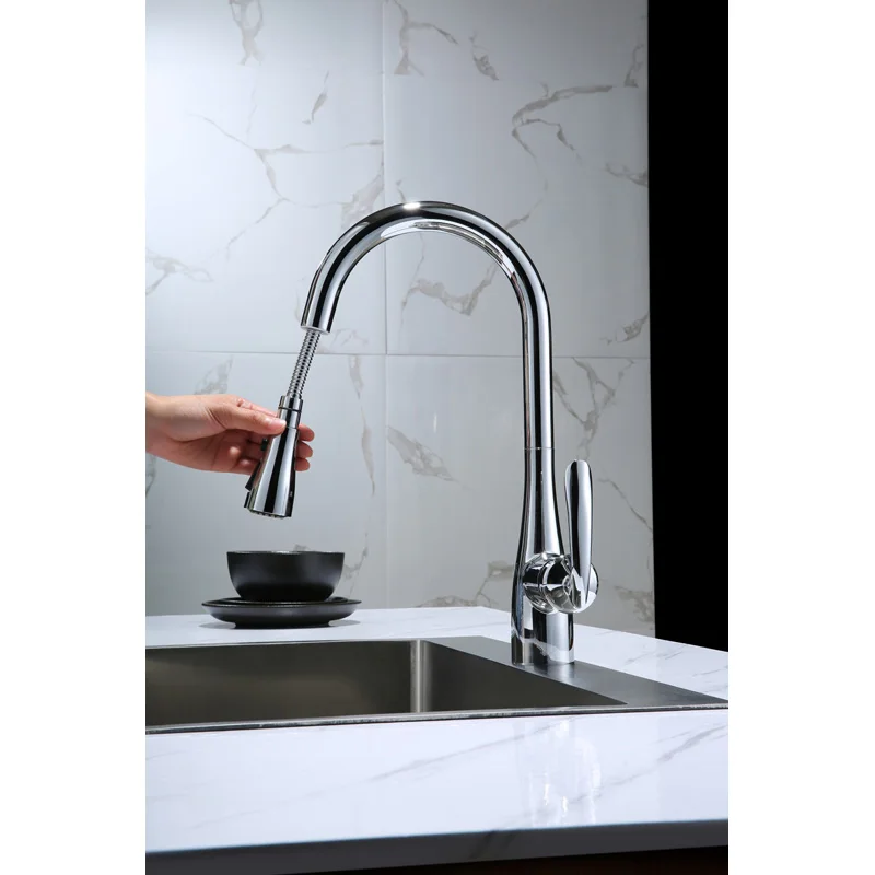 High Quality Single Handle Chrome Brass Flexible Deck Mounted Pull Out Kitchen Faucets Water Tap