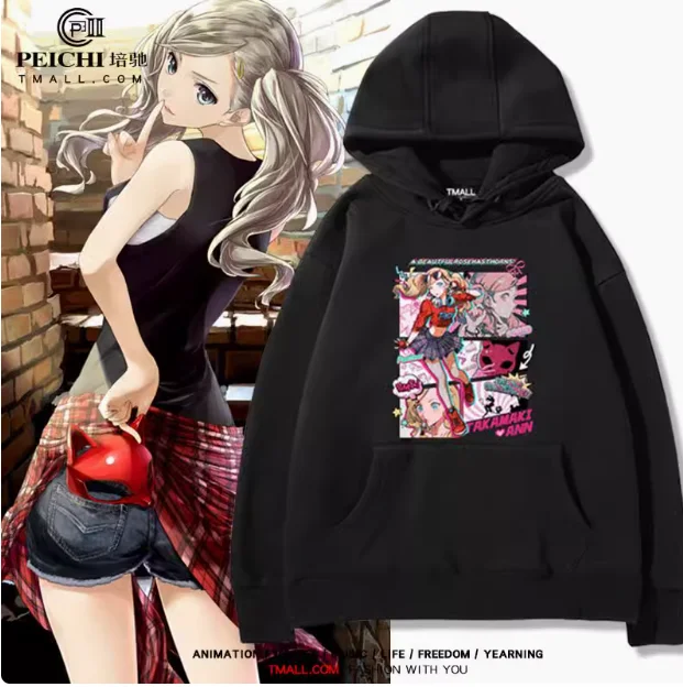 Anime Persona 5 P5 Anne Takamaki Hooded Hoodie Autumn Winter Cosplay Men Women Coat Loose Jacket Tops